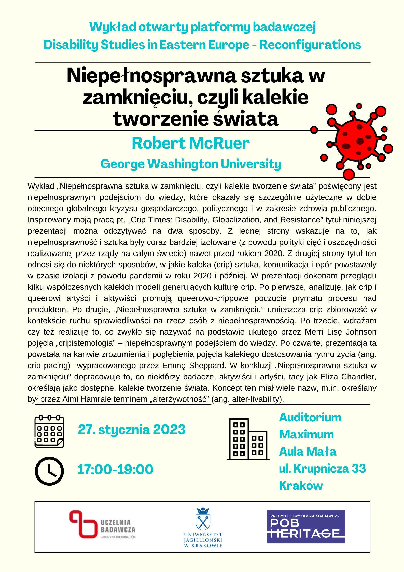 poster of the event in Polish translation - text informing about the lecture